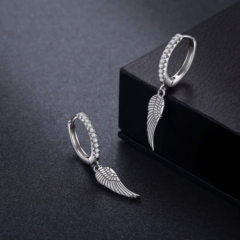Cuoka Angel Wing Earrings 925 Sterling Silver Unisex Wing Hanging Hoop Dangle Drop Earrings for Women - Image 2